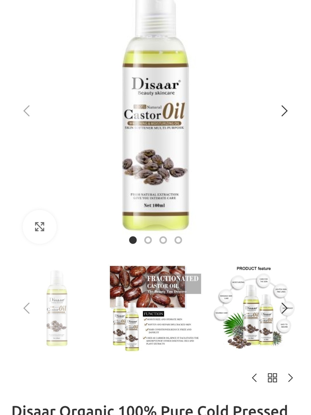 Disaar Castor Oil - 100ml Clear Bottle with Yellow Oil
